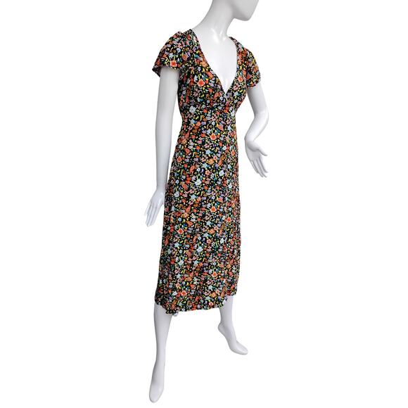Vylette Floral Sun Dress Size Small V Neck Tie on Back and Side Zipper - Picture 3 of 12